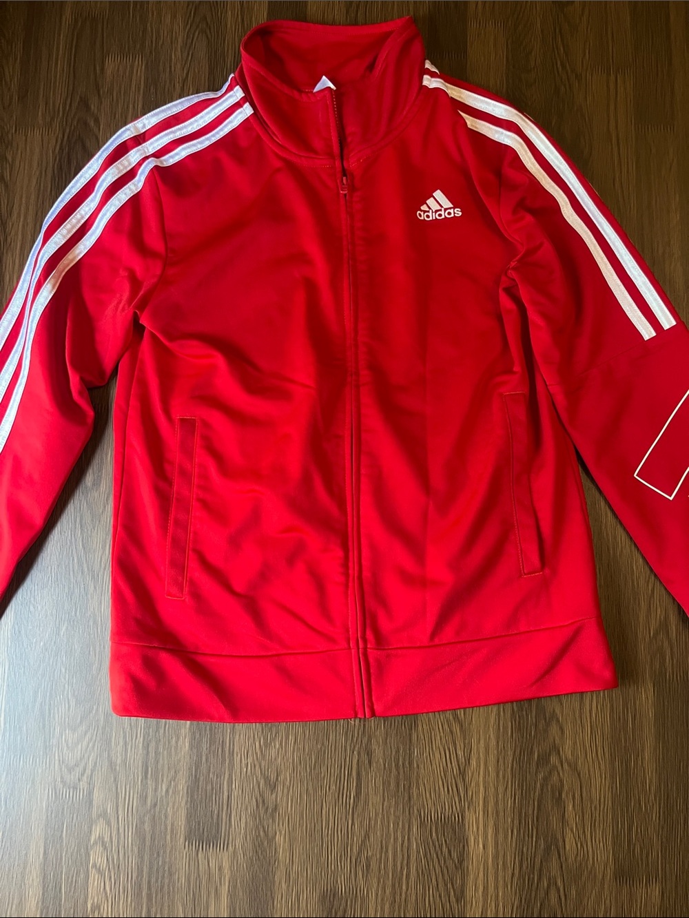 adidas Kids Red Track Jacket with White Stripes